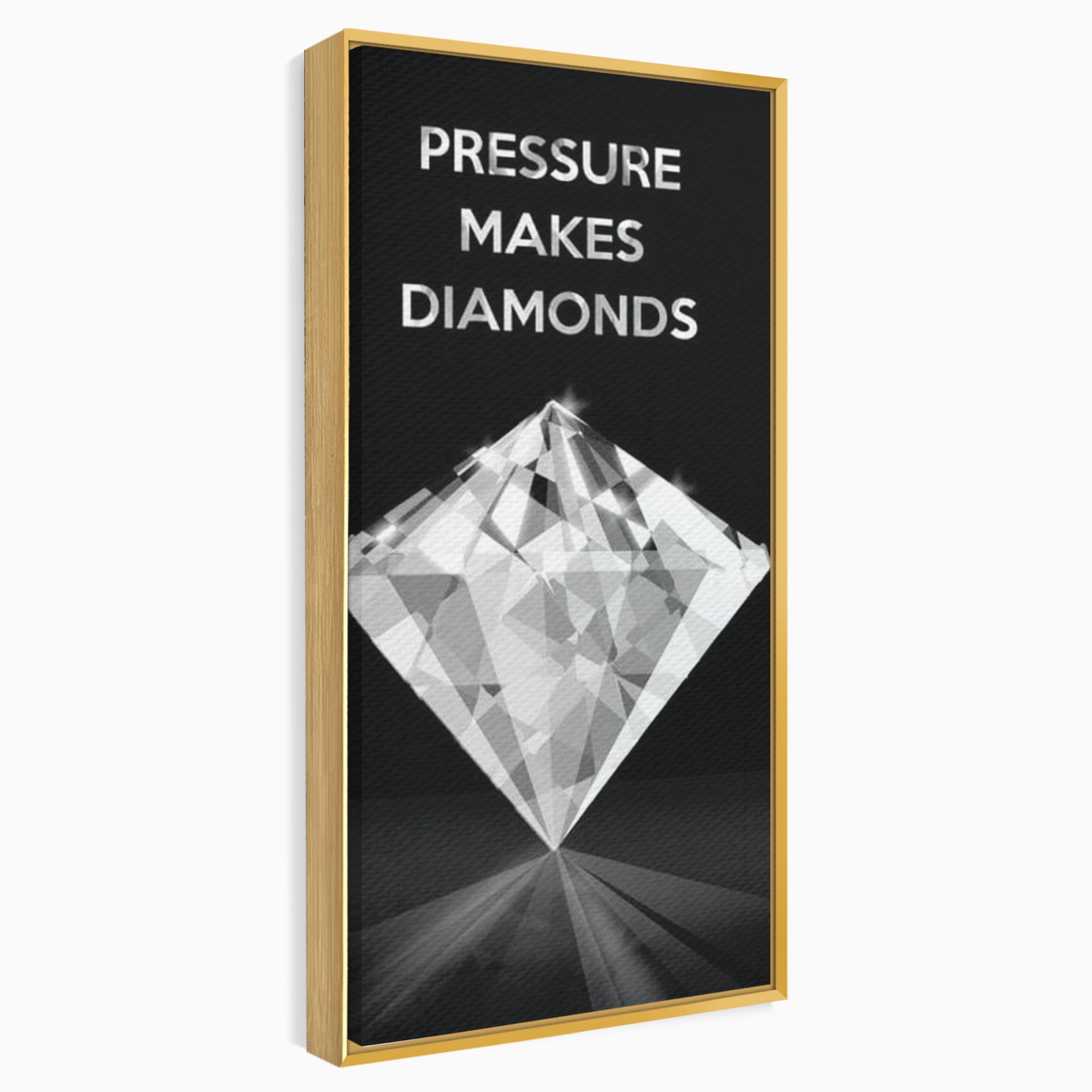 Tablou canvas cu tablou motivational cu diamant argintiu, in rama de aluminiu auriu